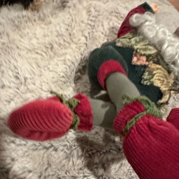 Santa Claus Figurine Shelf Sitter Tapestry 15" Red Green Corduroy used - Picture 4 of 6